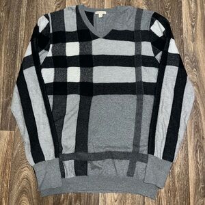 Burberry Check Wool Blend V-Neck Sweater